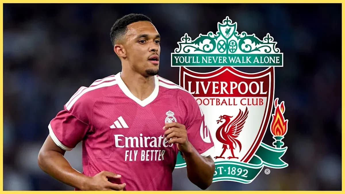 Player wearing pink jersey with Liverpool logo background