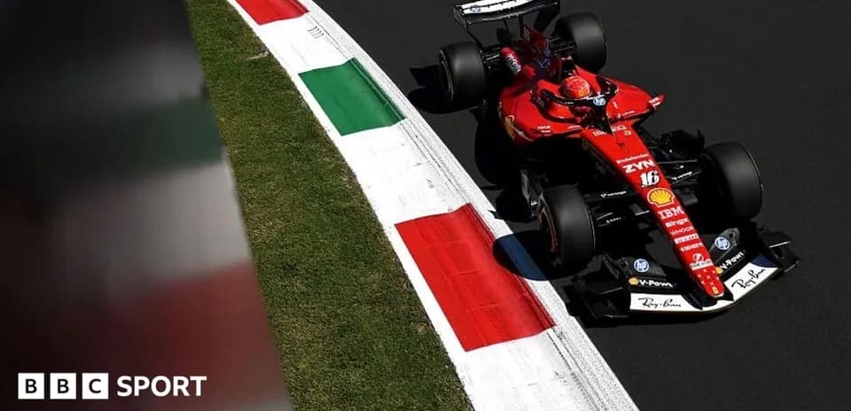 Ferrari car racing on track with Italian flags