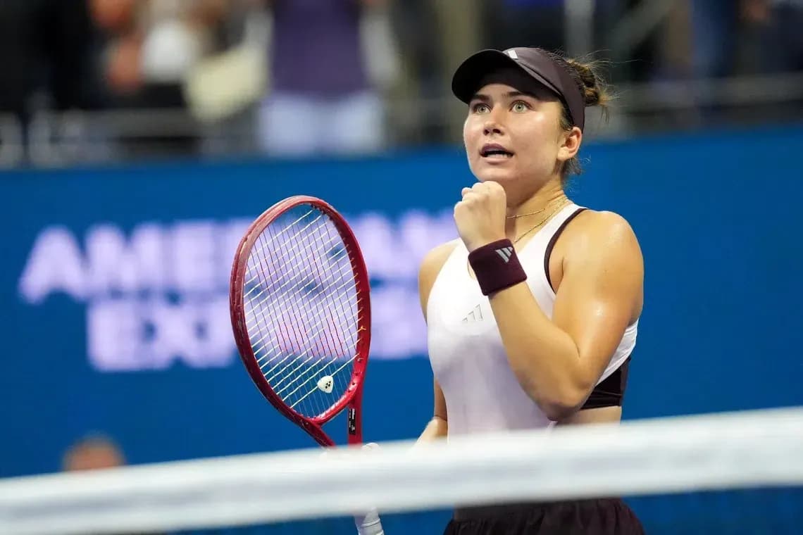 Tennis player celebrating during a match