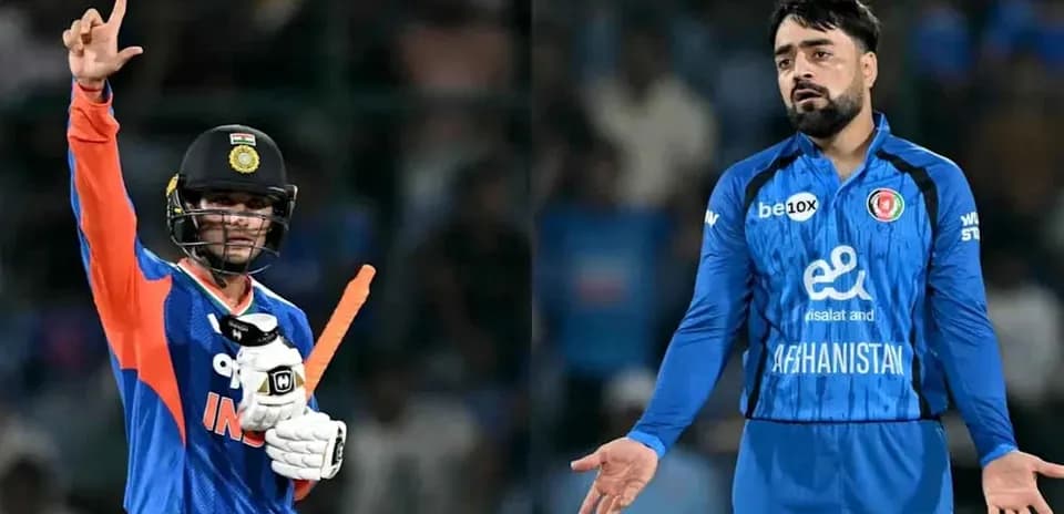 Indian and Afghan players during cricket match action