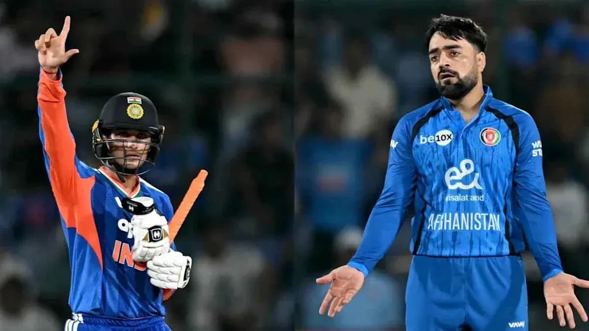 Indian and Afghan players during cricket match action