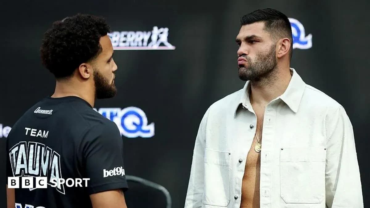 Two boxers facing each other at weigh-in event