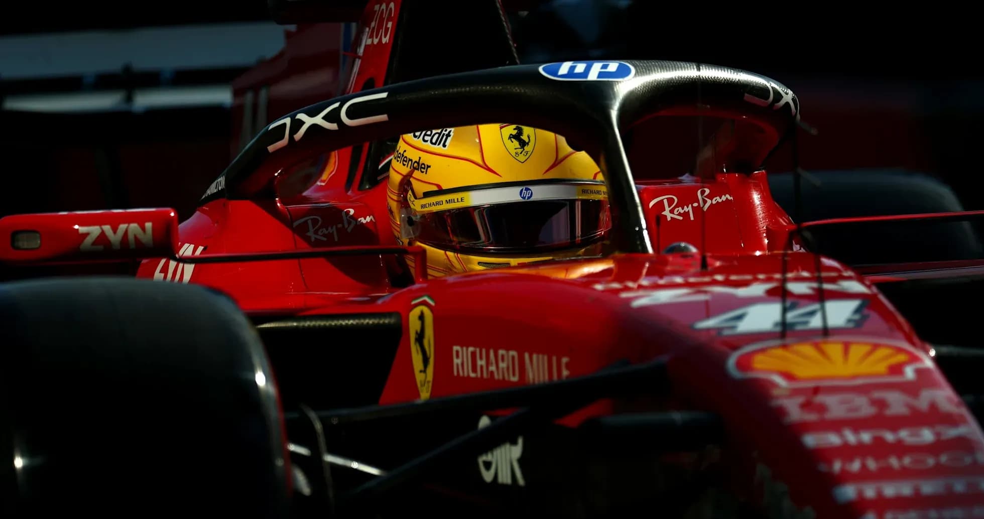 Driver in Ferrari car during a race