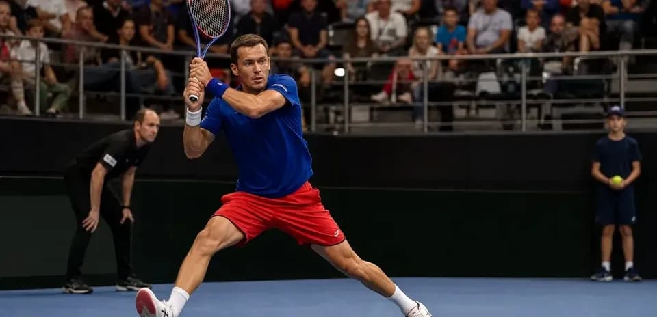 Player hitting a backhand shot during tennis match