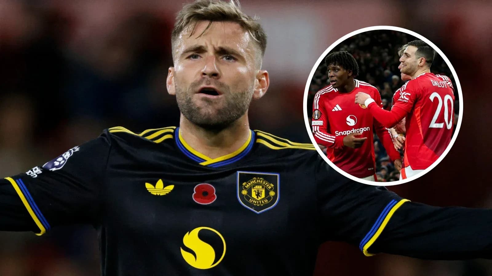 Player celebrating in Manchester United's away kit