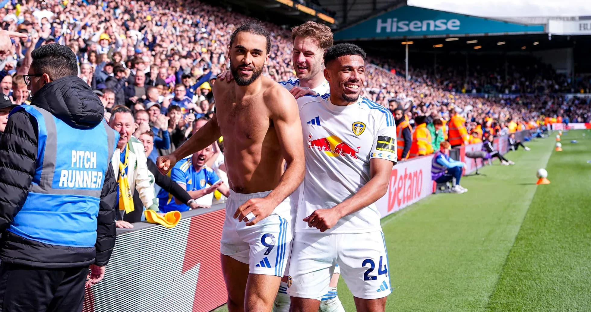 Leeds players celebrating during Premier League match