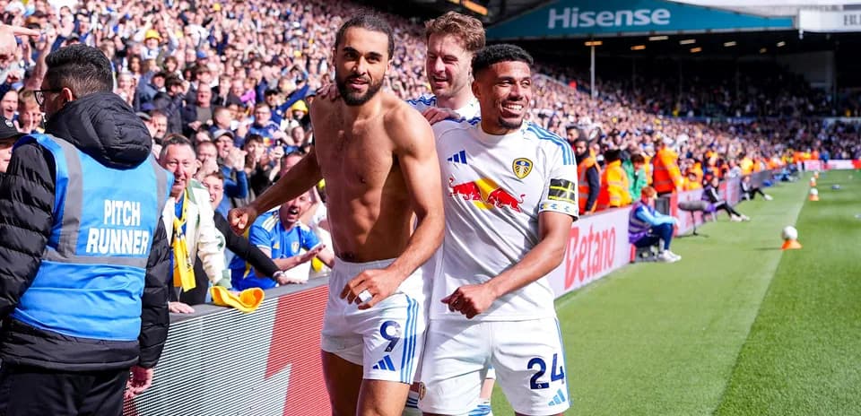 Leeds players celebrating during Premier League match