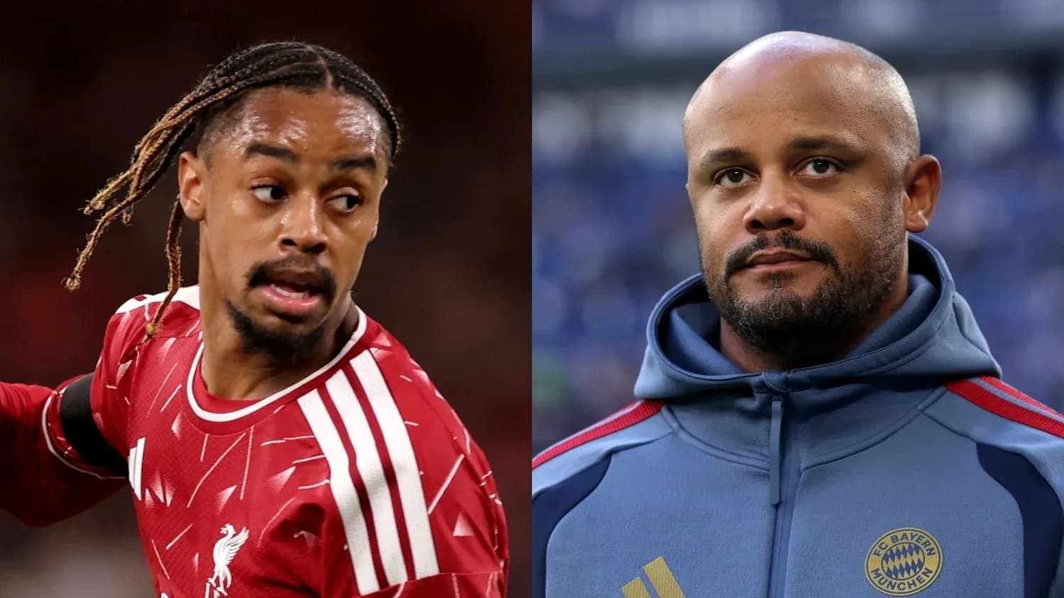 Liverpool player in red kit and Bayern Munich coach