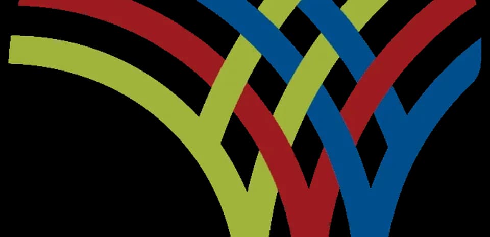 Logo featuring intertwined colored lines in arcs