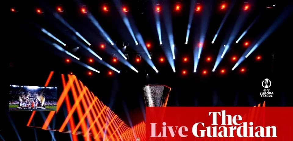Europa League trophy on stage with lighting effects