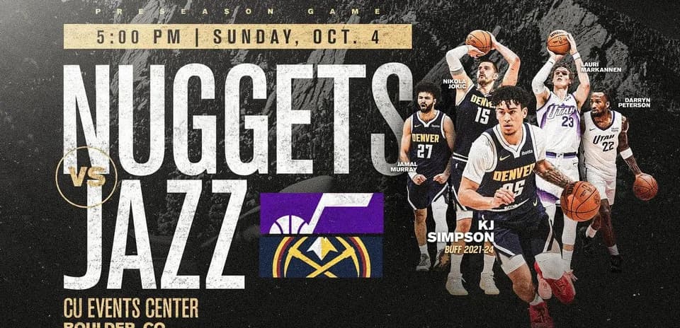 Nuggets vs Jazz preseason game promotional graphic