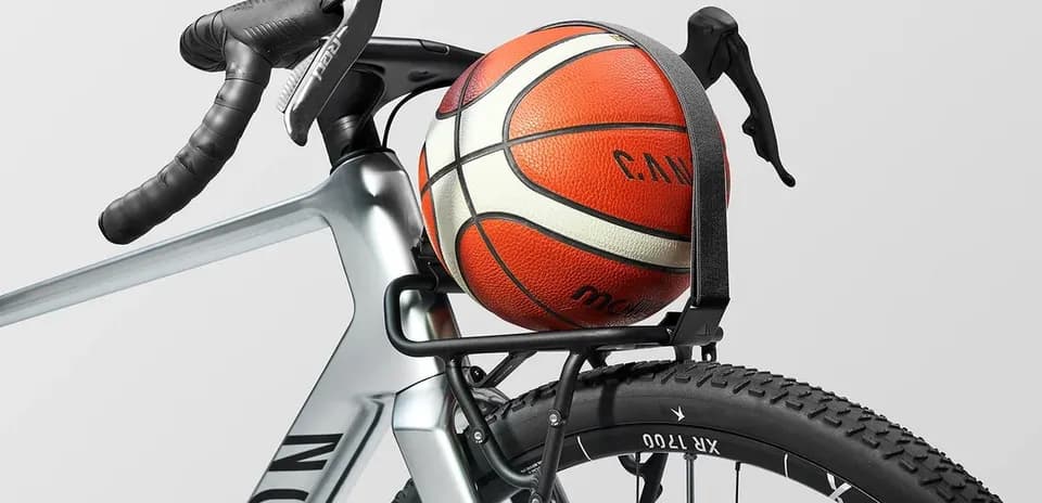 Basketball secured on bicycle rack