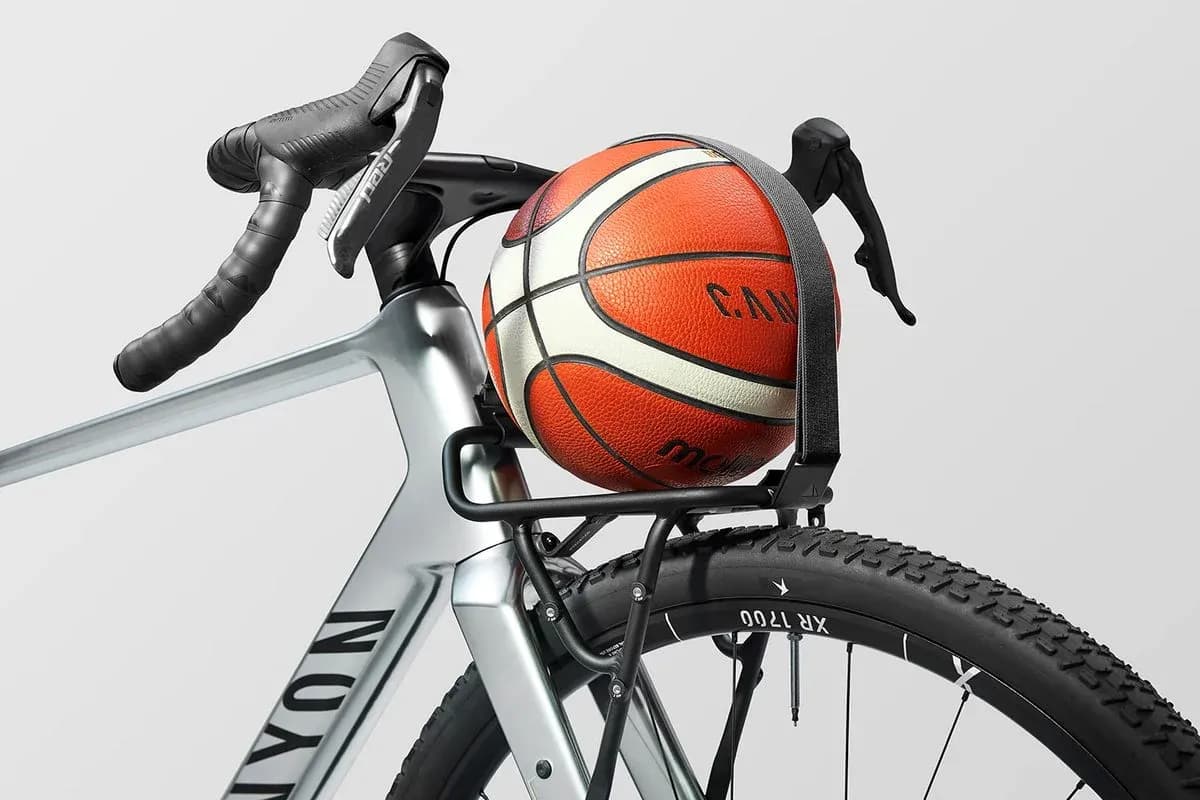 Basketball secured on bicycle rack
