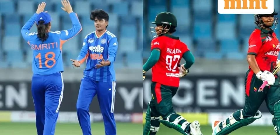 Indian and Bangladeshi cricketers during match action