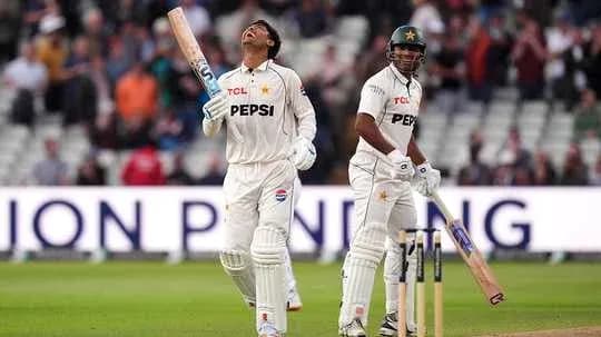 Batsman celebrating after hitting a six in cricket