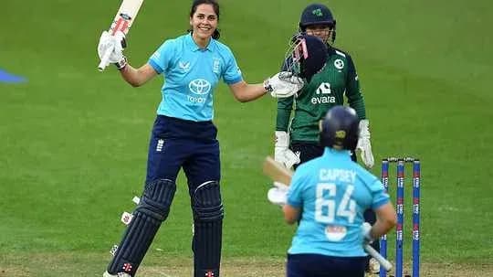 Batter celebrating after hitting a boundary in cricket match
