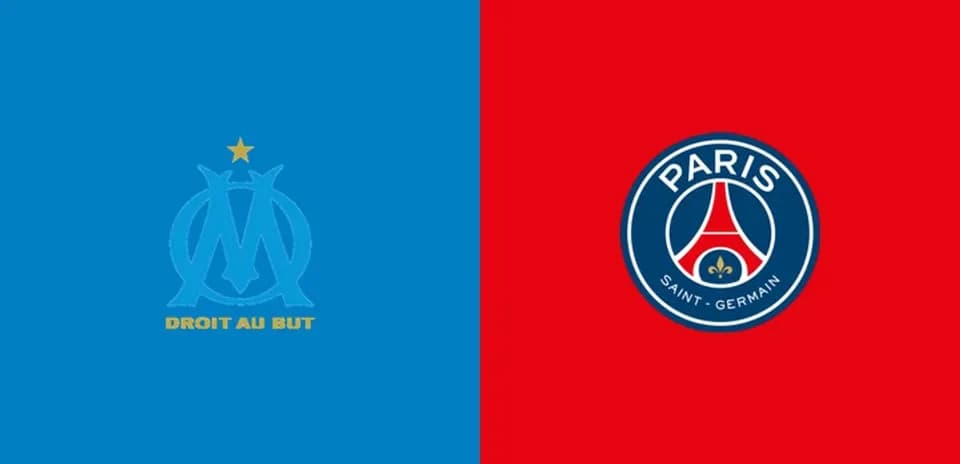 Logos of Marseille and Paris Saint-Germain clubs