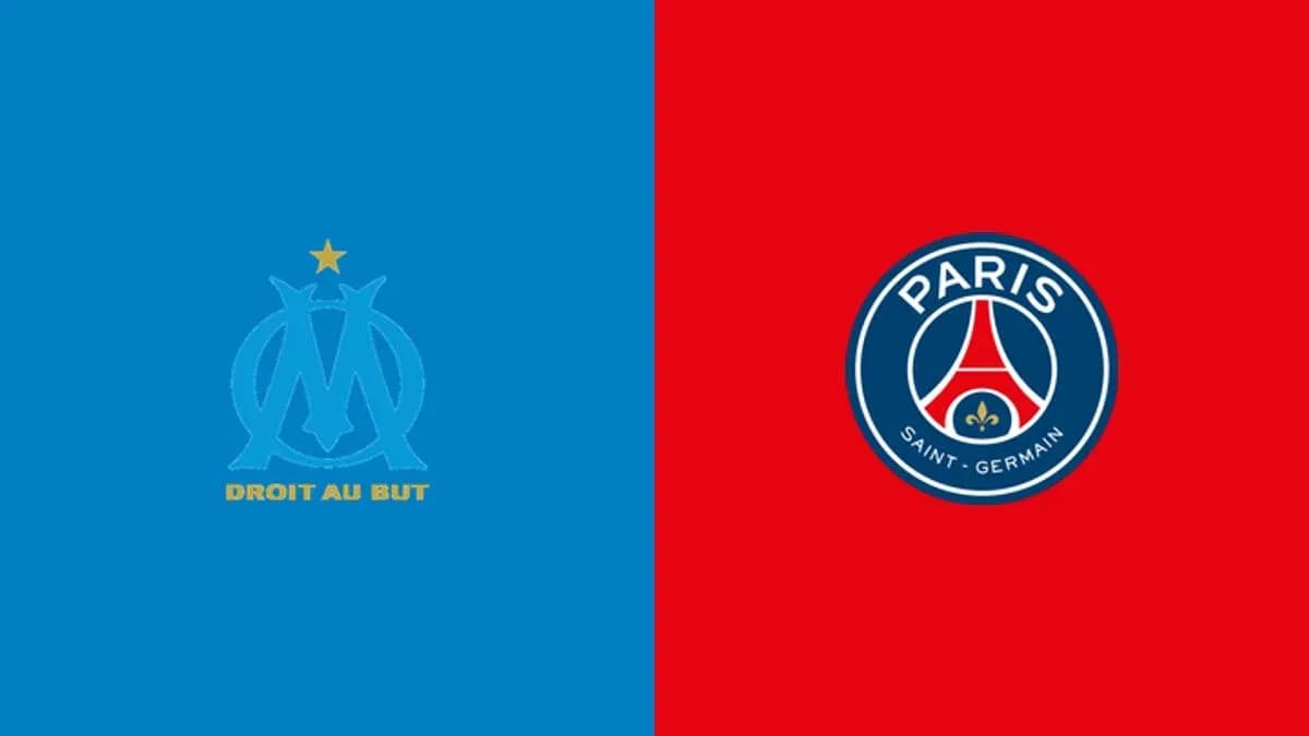 Logos of Marseille and Paris Saint-Germain clubs