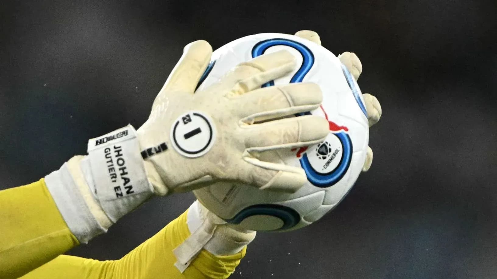 Goalkeeper catching a soccer ball with gloves