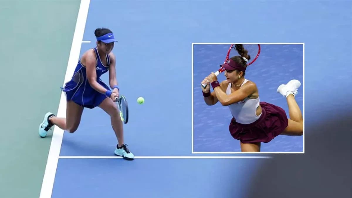 Two female tennis players in action during match