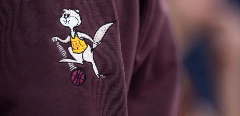 Embroidered mascot logo on sweatshirt