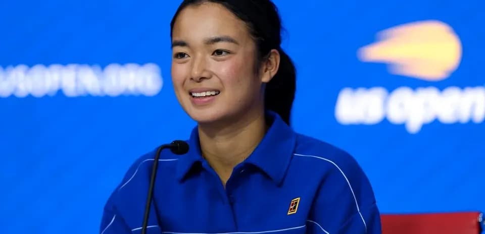 Player at press conference with US Open backdrop