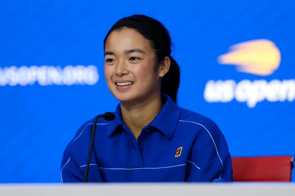 Player at press conference with US Open backdrop