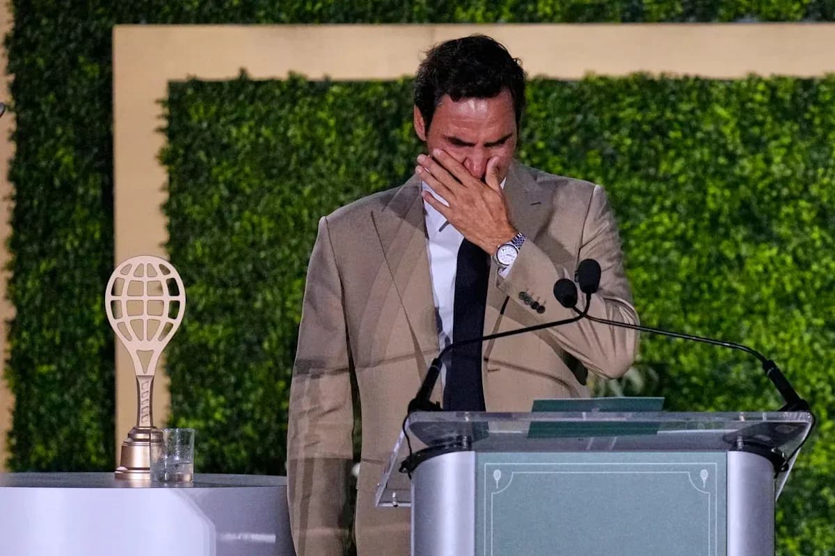 Roger Federer giving speech at farewell event Roger Federer giving speech at farewell event