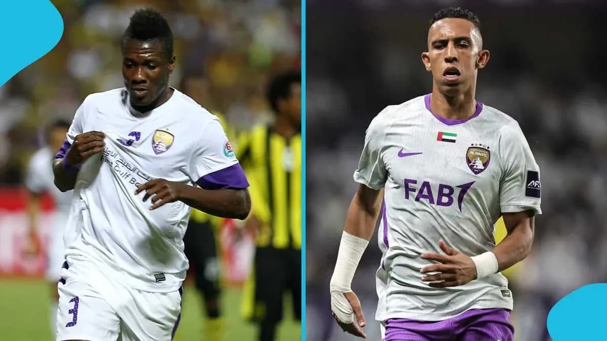 Two players in Al Ain FC jerseys on field Two players in Al Ain FC jerseys on field