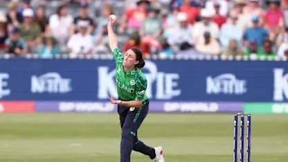 Bowler delivering a ball during cricket match Bowler delivering a ball during cricket match