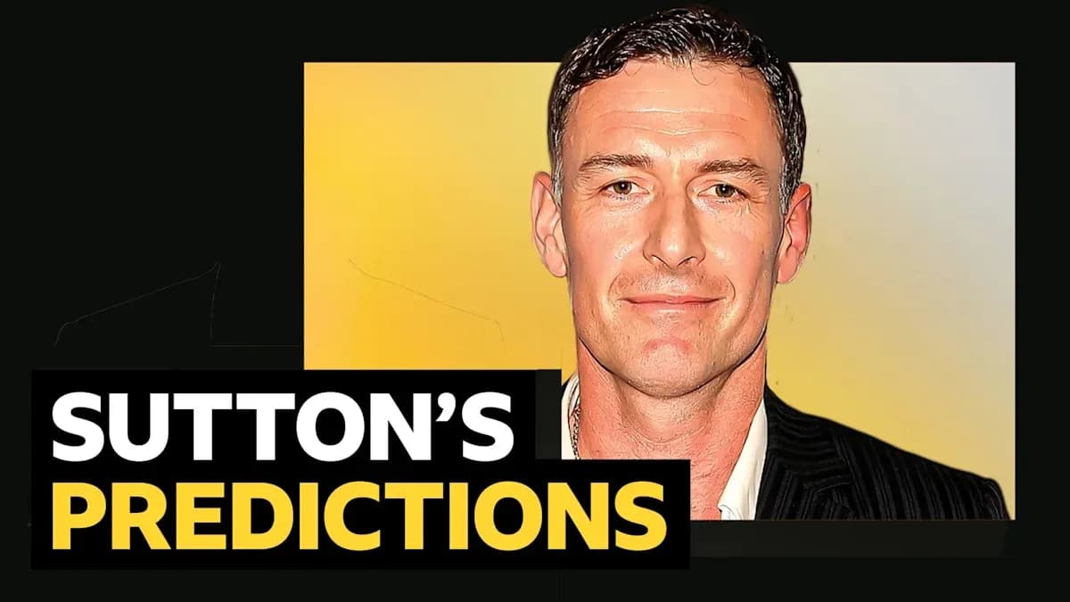Person presenting predictions with text overlay Person presenting predictions with text overlay