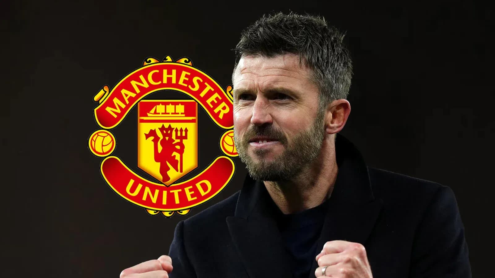 Coach celebrating with Manchester United logo background Coach celebrating with Manchester United logo background