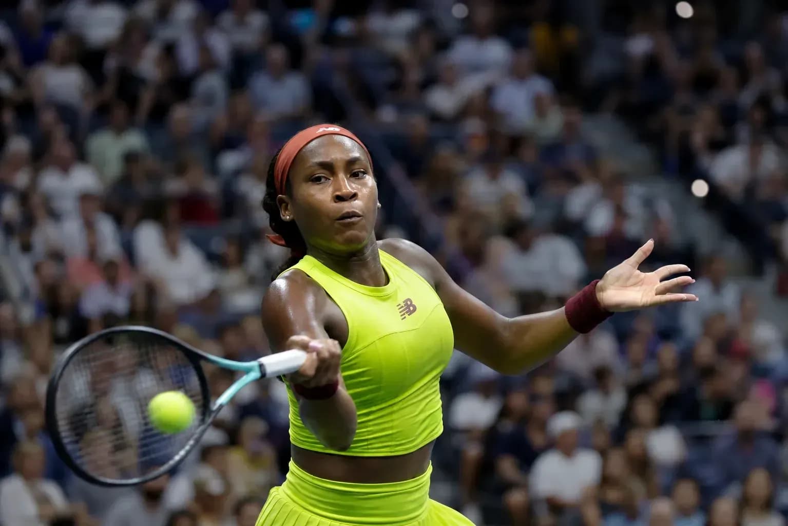 Coco Gauff hitting a backhand during match Coco Gauff hitting a backhand during match