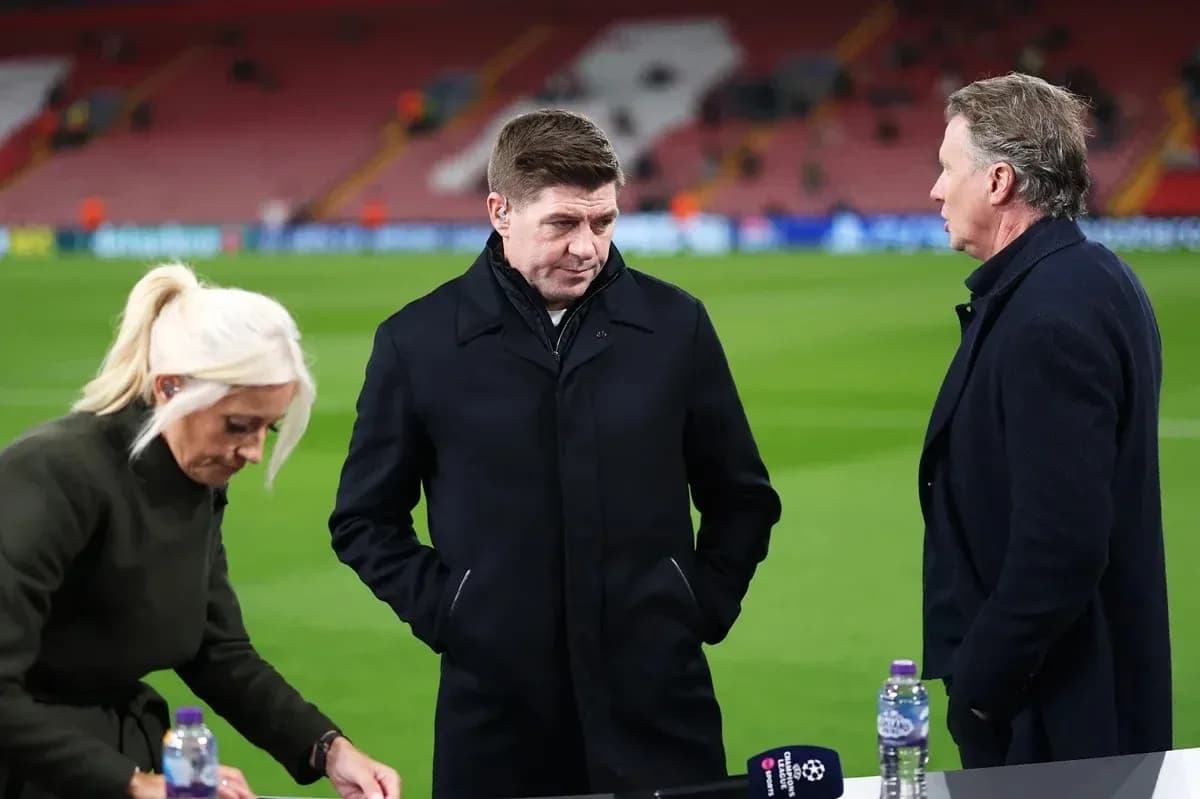 Three sports commentators discussing before the match Three sports commentators discussing before the match