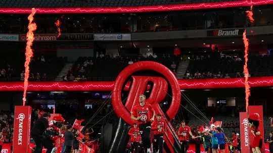 Players entering arena through large inflatable tunnel Players entering arena through large inflatable tunnel
