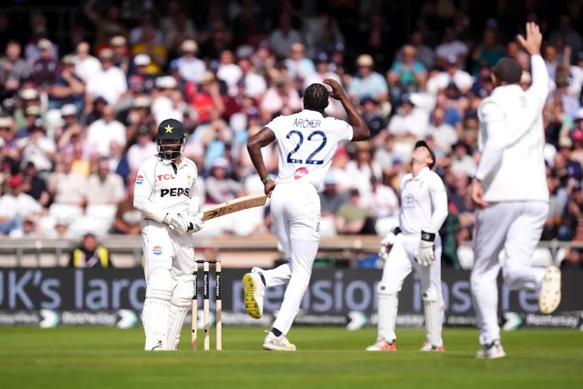 Jofra Archer celebrating after bowling a wicket Jofra Archer celebrating after bowling a wicket