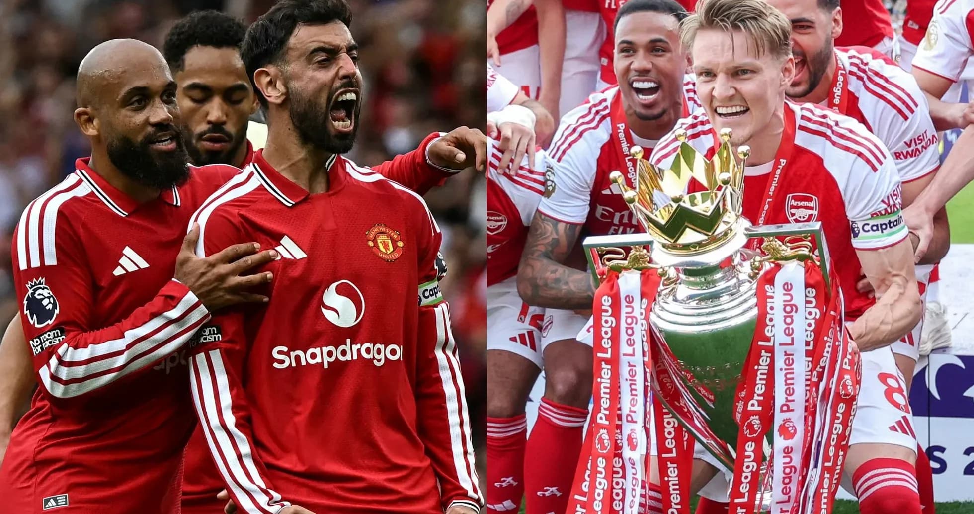 Manchester United and Arsenal players celebrating goals and trophies Manchester United and Arsenal players celebrating goals and trophies