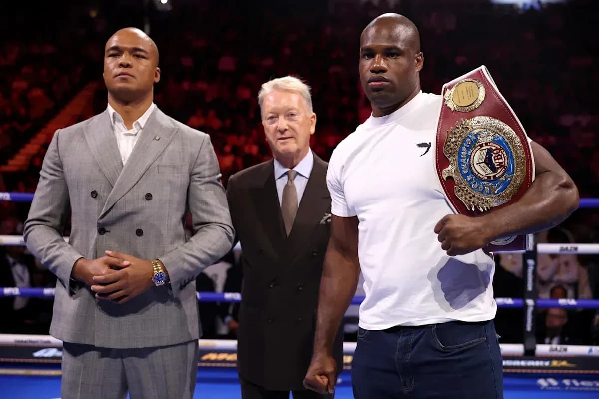 Two boxers and a promoter at press event Two boxers and a promoter at press event