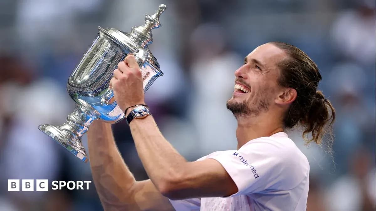 Player celebrating victory with trophy at US Open Player celebrating victory with trophy at US Open