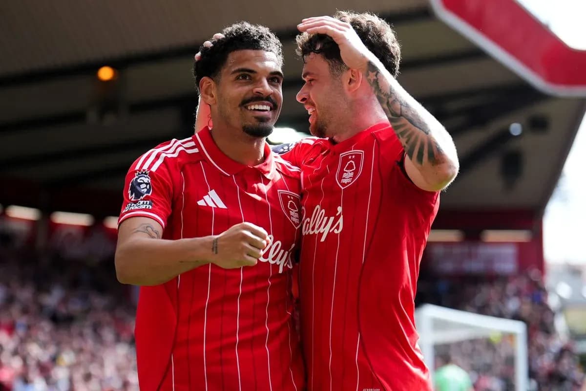 Players celebrating a goal during Nottingham Forest match Players celebrating a goal during Nottingham Forest match