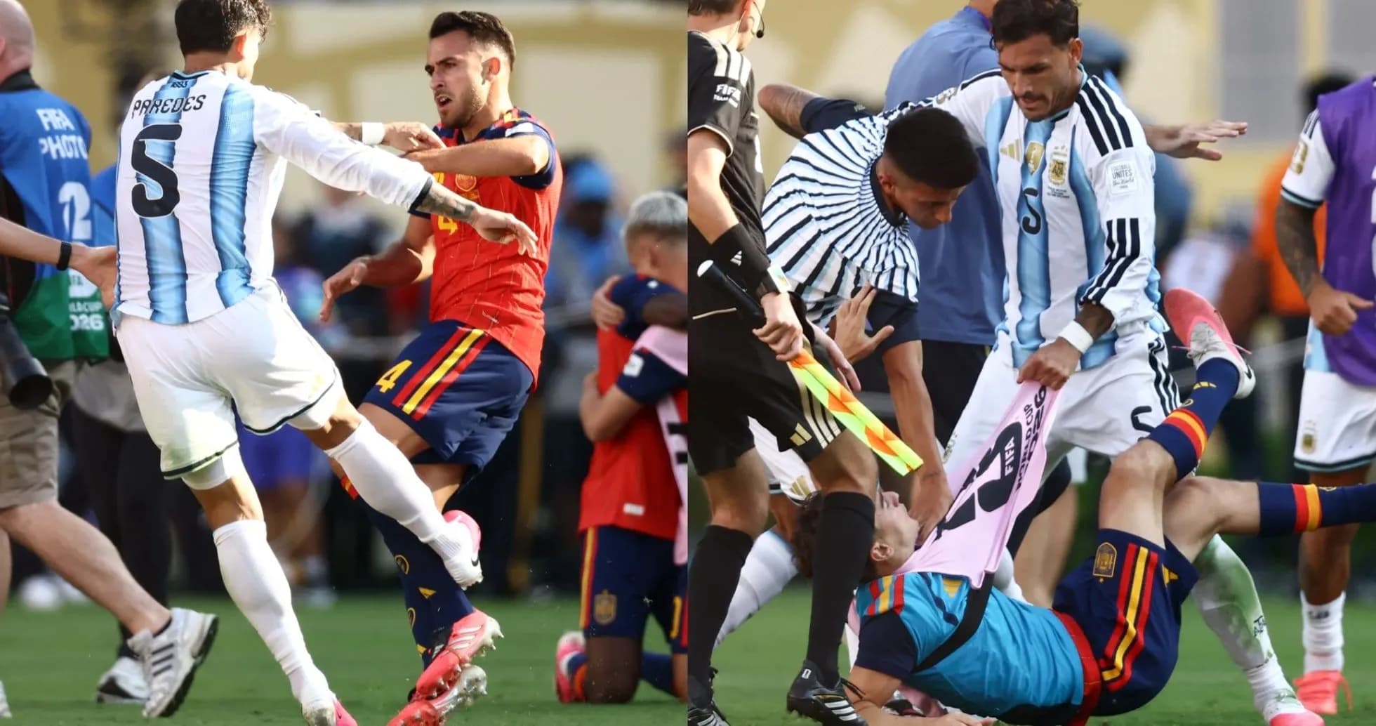 Players clashing during intense football match action Players clashing during intense football match action