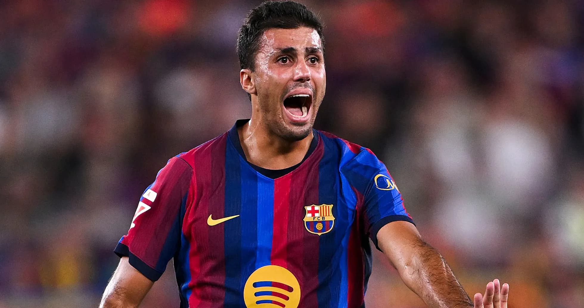 Player in Barcelona kit shouting during match Player in Barcelona kit shouting during match