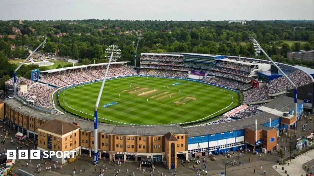 Aerial view of cricket match at stadium Aerial view of cricket match at stadium