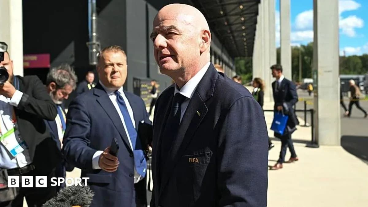 FIFA president speaking to reporters at event FIFA president speaking to reporters at event