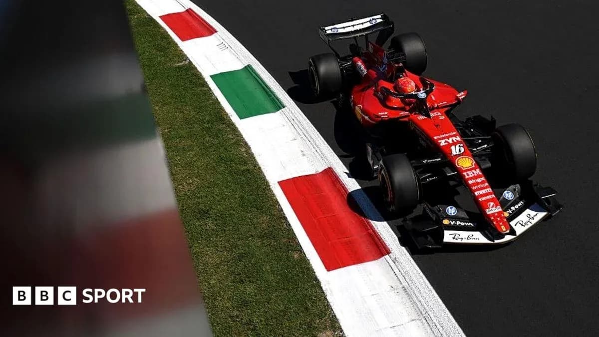Ferrari car racing on track with Italian flags Ferrari car racing on track with Italian flags