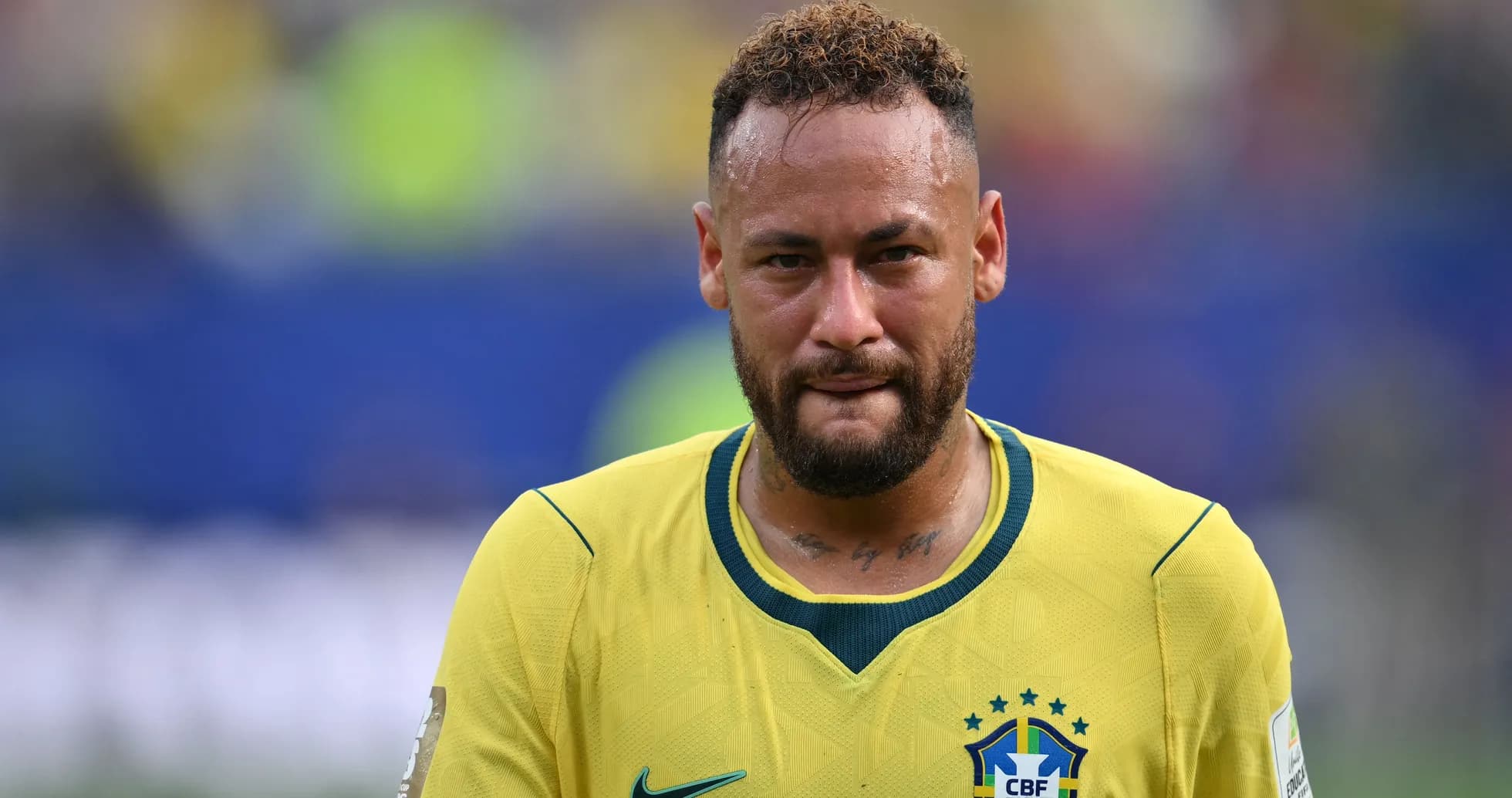 Neymar wearing Brazil jersey during a match Neymar wearing Brazil jersey during a match