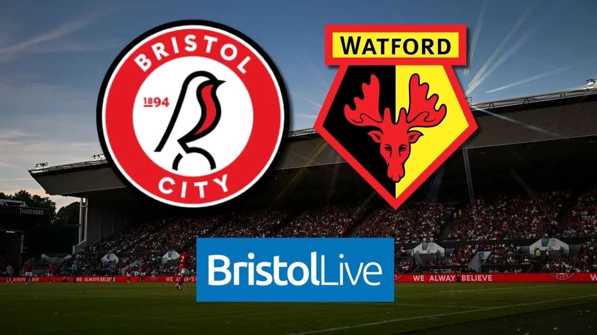 Logos of Bristol City and Watford with stadium background Logos of Bristol City and Watford with stadium background
