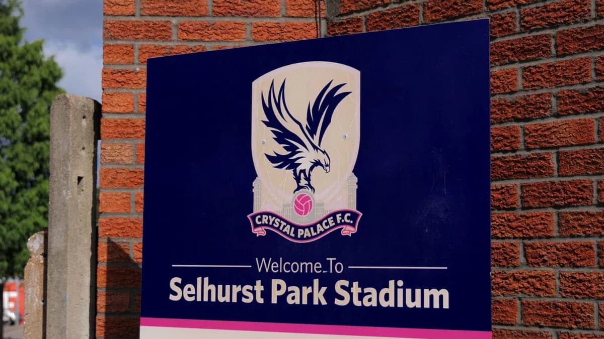 Welcome sign at Selhurst Park Stadium, Crystal Palace F.C. Welcome sign at Selhurst Park Stadium, Crystal Palace F.C.