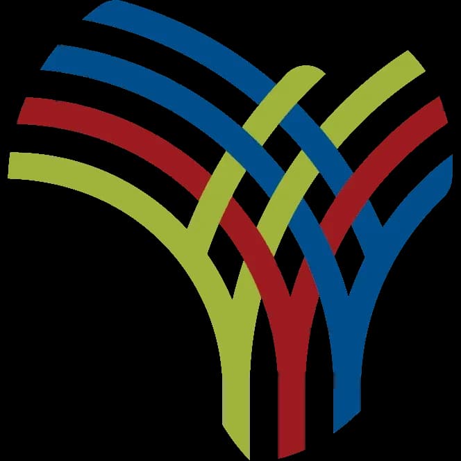 Logo featuring intertwined colored lines in arcs Logo featuring intertwined colored lines in arcs