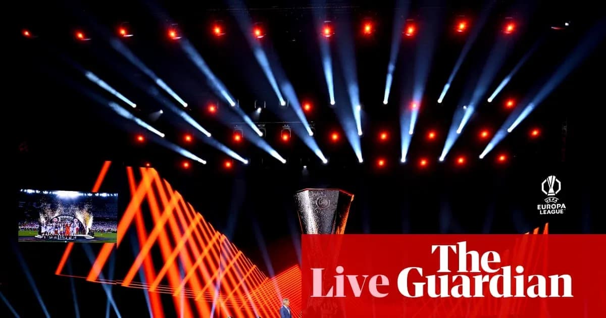 Europa League trophy on stage with lighting effects Europa League trophy on stage with lighting effects